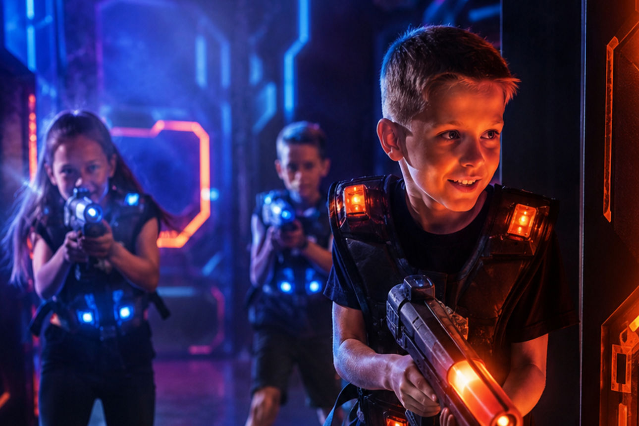 Kinder spielen Lasertag
