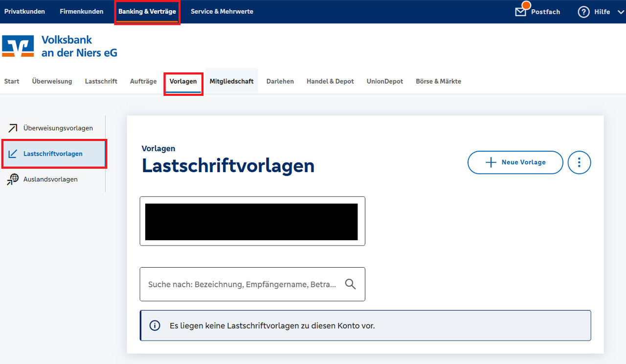 Lastschriftvorlagen im OnlineBanking übertragen