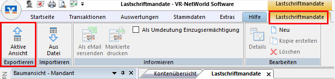 Screenshot VR-Netword Lastschriftmandate