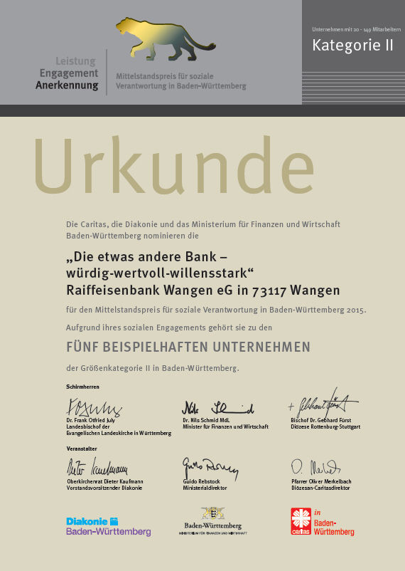 Lea Urkunde Raiffeisenbank Wangen
