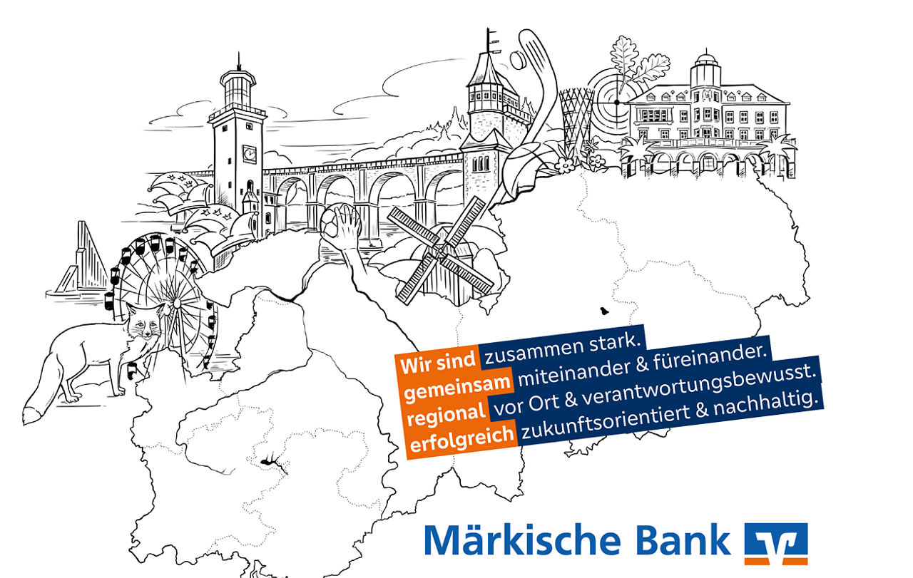 Karte des Geschäftsgebiets der Märkischen Bank mit den Leitlinien