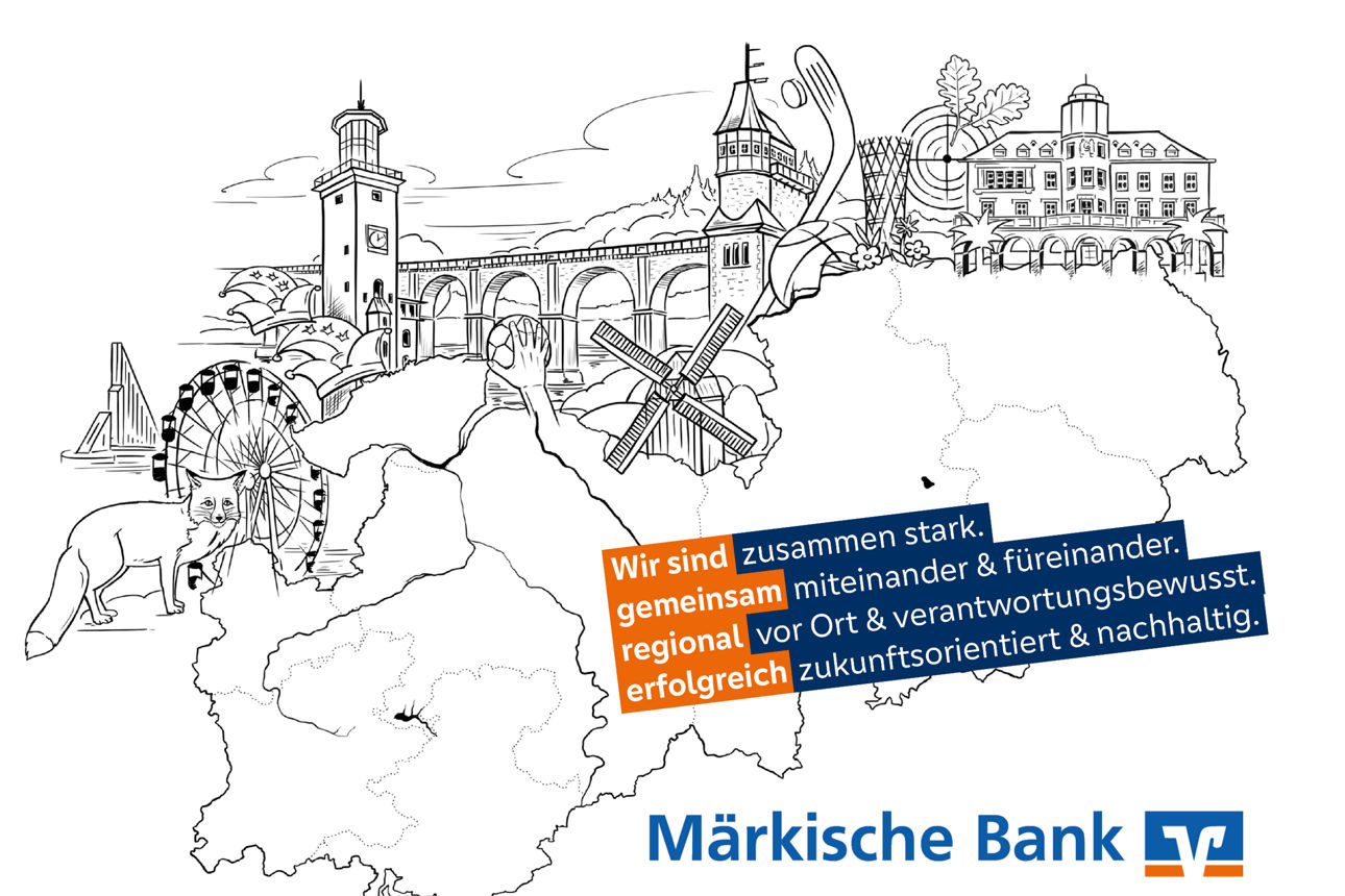 Karte des Geschäftsgebiets der Märkischen Bank mit den Leitlinien