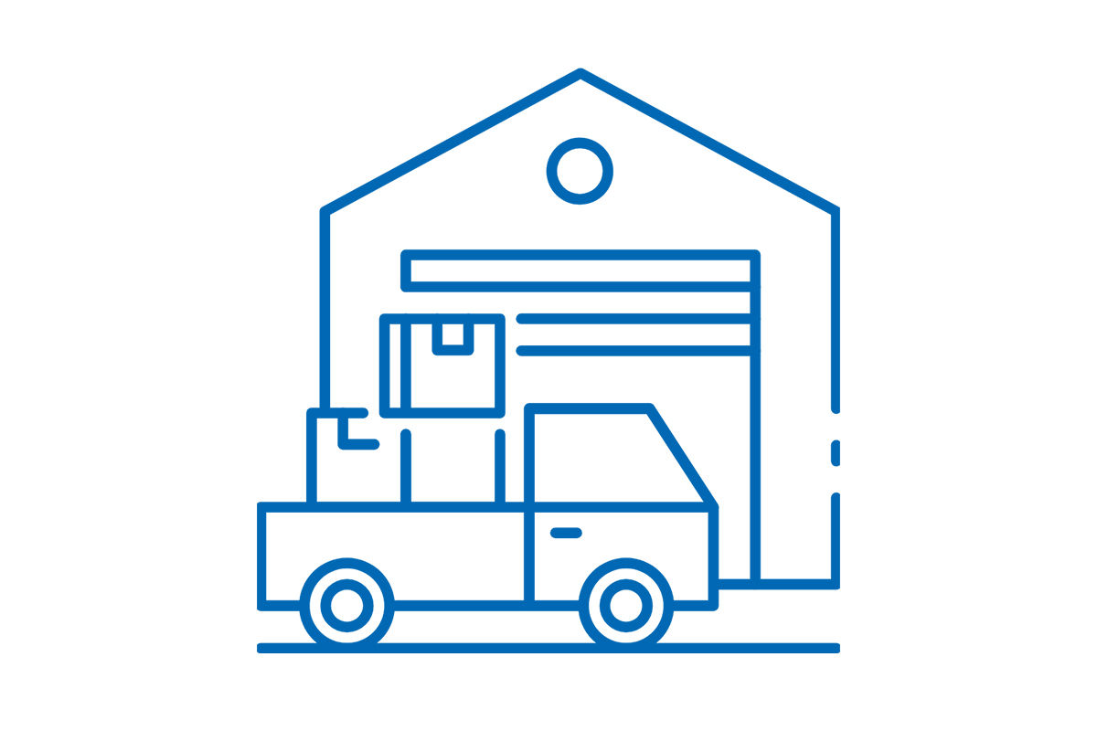 Ein Lieferwagen steht vor einem Haus