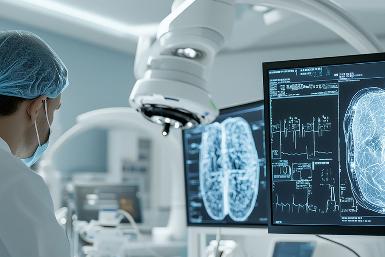 Zwei Männer  und eine Frau stehen in einem Gebäude. Die Herren im Anzug schütteln die Hand. E