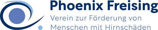 Links ein Symbol aus verschiedenen Kreisen und Kurven in drei Blautönen; rechts der Schriftzug: Phoenix Freising, Verein zur Förderung von Menschen mit Hirnschädigung