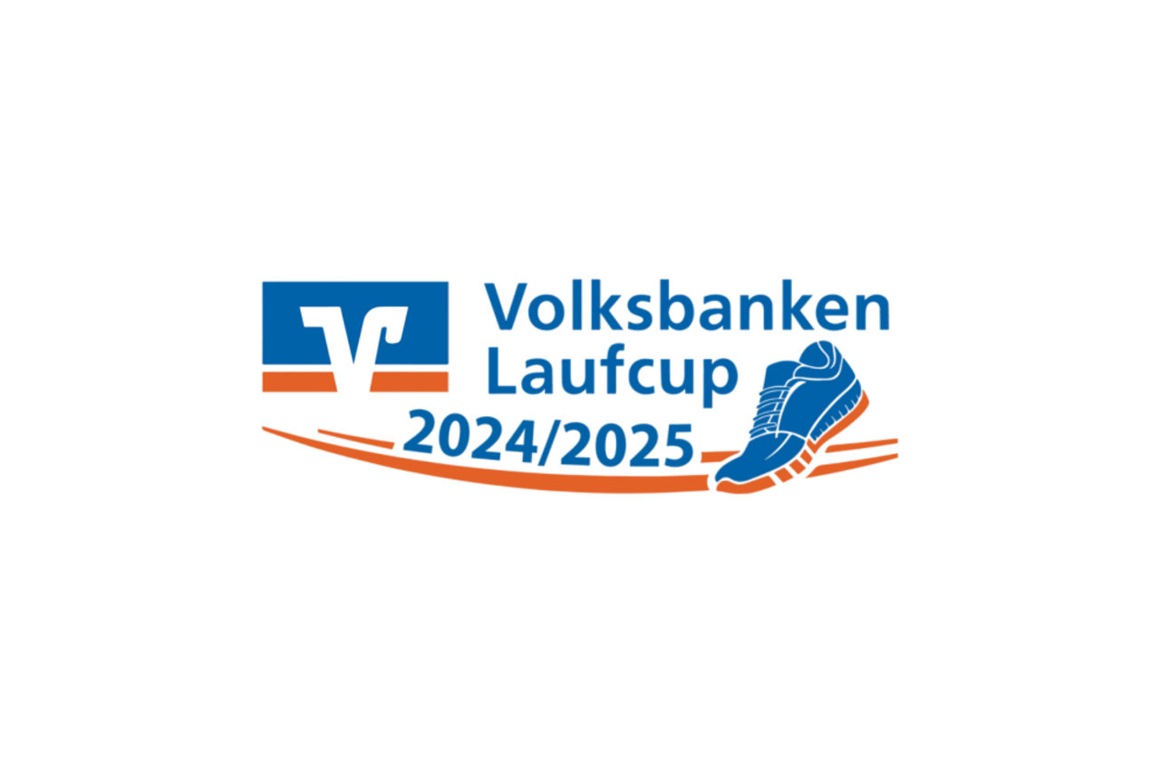 Logo Volksbanken Laufcup 2024/2025 mit einem Laufschuh