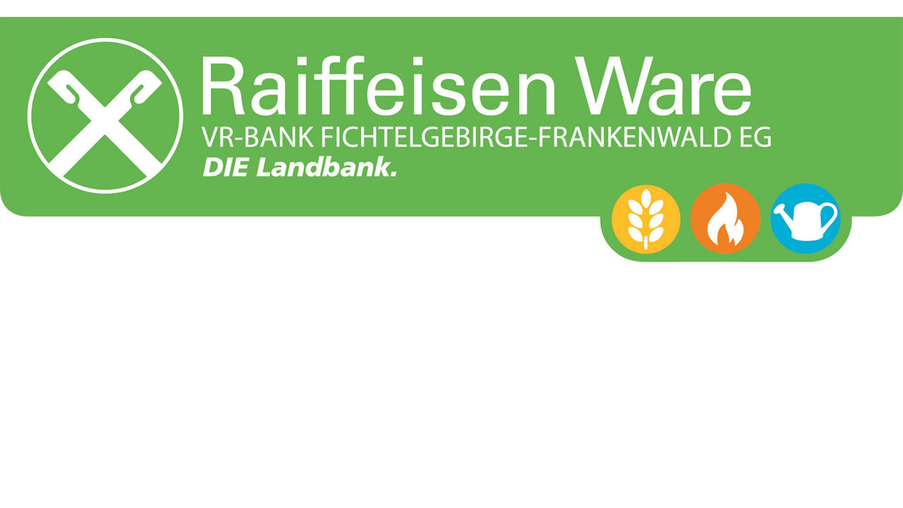 grünes Banner mit dem Text „Raiffeisen OBERFRANKEN OST GMBH“ in weiß.