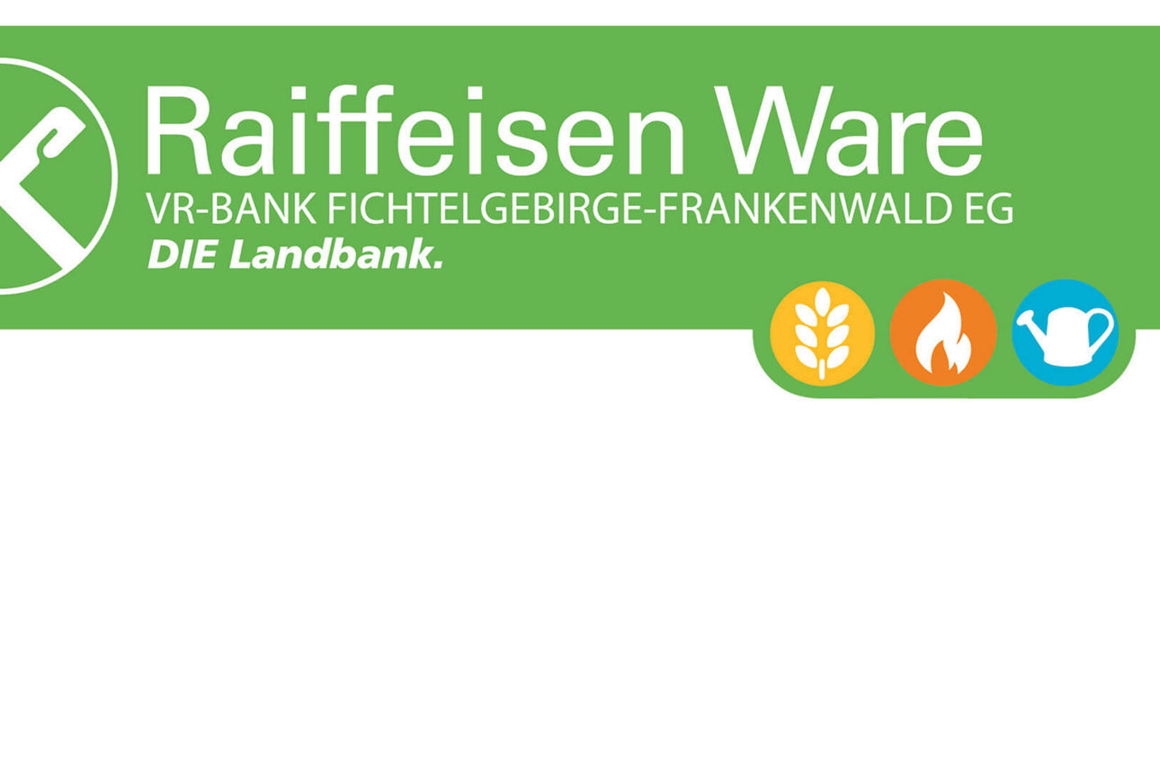 grünes Banner mit dem Text „Raiffeisen OBERFRANKEN OST GMBH“ in weiß.