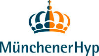 Auf dem Bild ist das Logo der MünchnerHyp in den Farben blau und orange zu sehen.