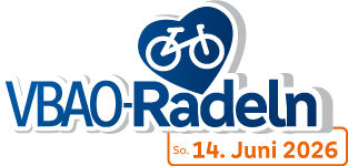 VBAO-Radeln Logo mit einem Fahrrad in einem blauen Herzen und dem Datum 14. Juni 2026