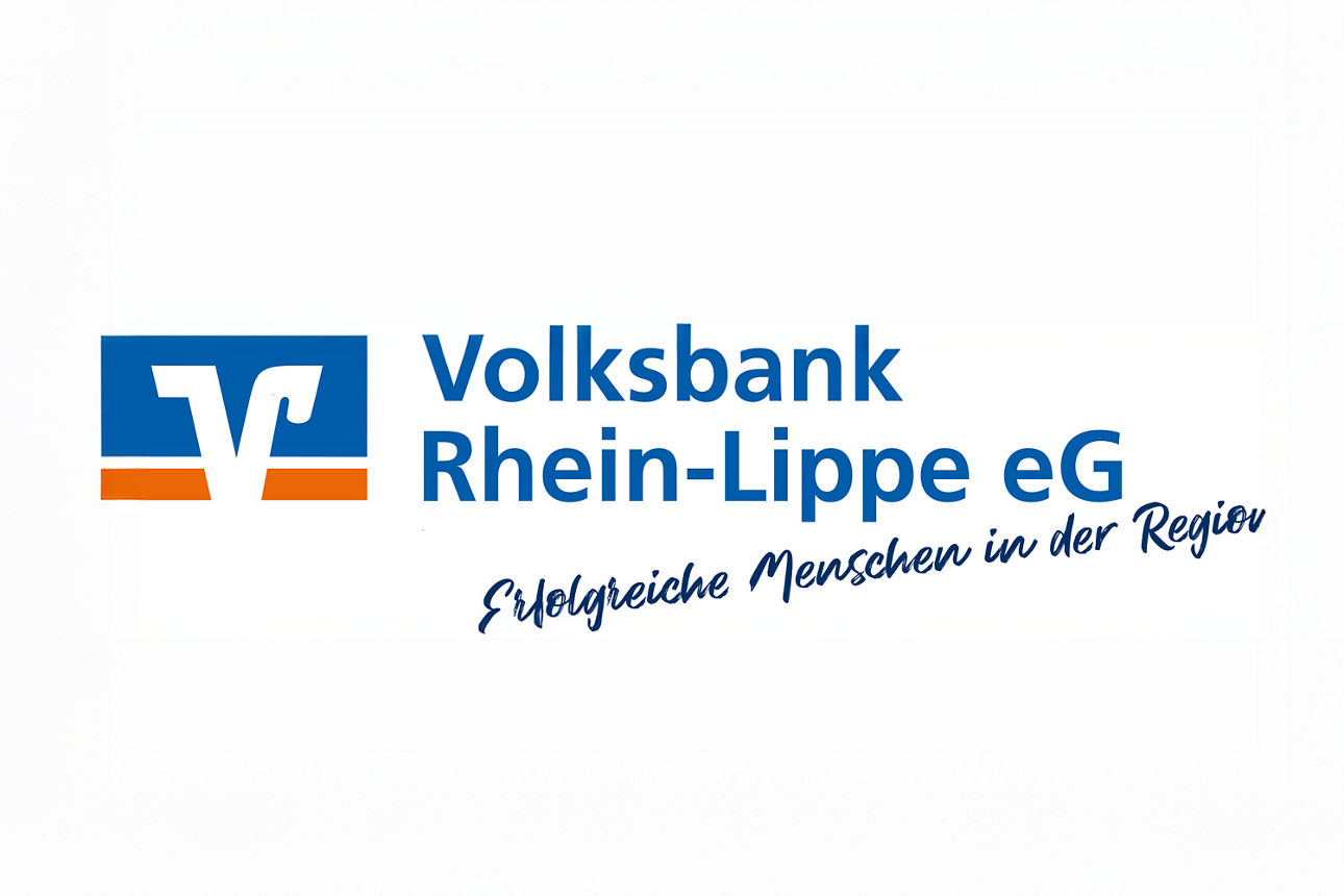 Logo der Volksbank Rhein-Lippe eG mit blau-oranger Wortmarke und dem Slogan „Erfolgreiche Menschen in der Region“.