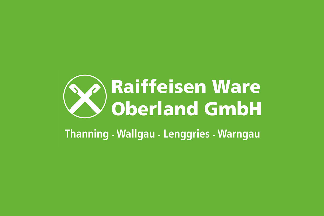 Grünes Logo "Raiffeisen Ware Oberland GmbH" mit Standorten.