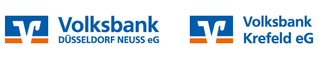Logos: links, Volksbank Düsseldorf Neuss, rechts Volksbank Krefeld