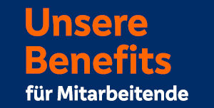 Blau - weiße Grafik mit orange farbenem Unsere Benefits