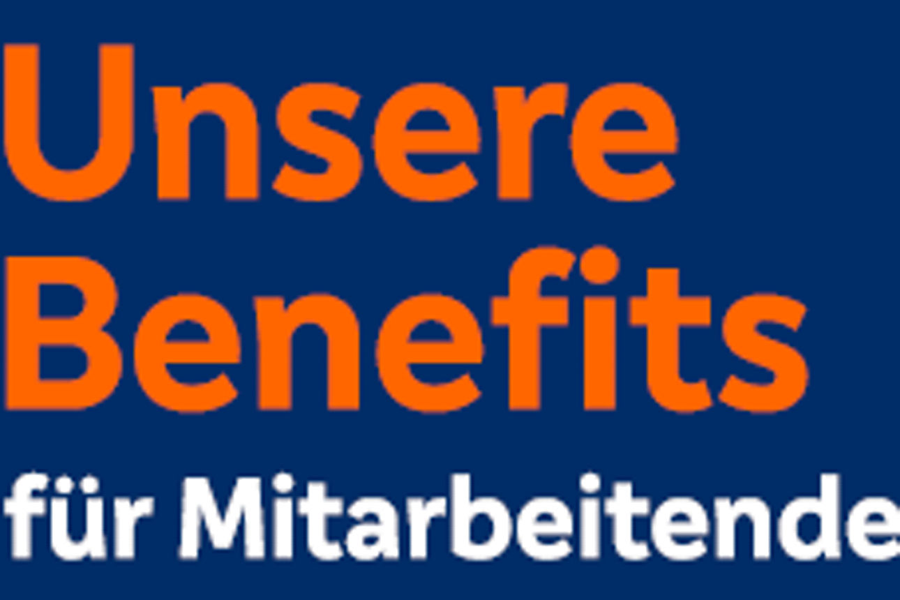 Blau - weiße Grafik mit orange farbenem Unsere Benefits