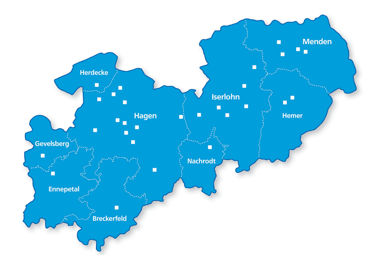 Unser gesamtes Geschäftsgebiet in blauer Kartenansicht