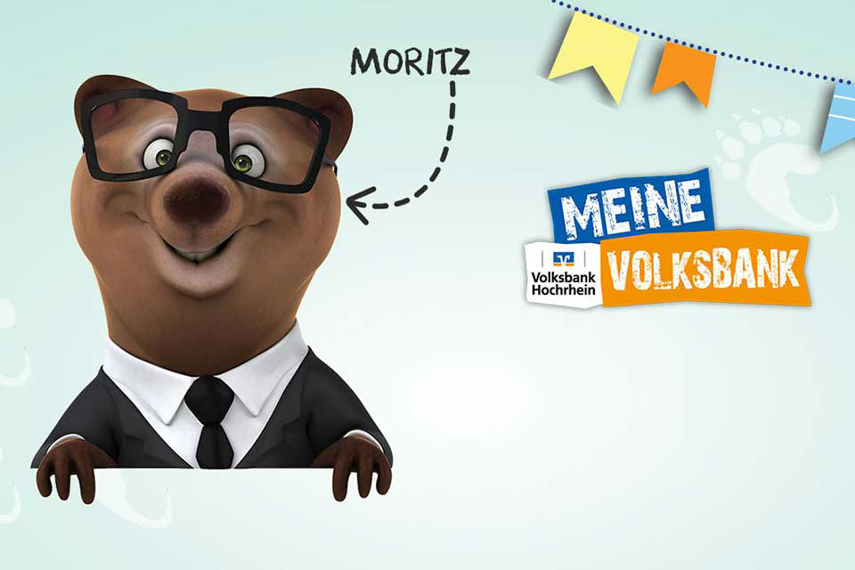 MEIN Moritz. Abbildung des Weltspartagsmaskottchens, dem Bären Moritz.