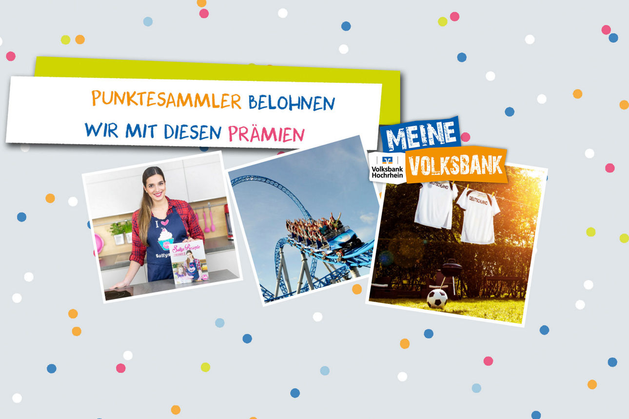 Bilder der Geschenke aus dem Bonusprogramm. Kochbuch, Gutschein, Trikots.