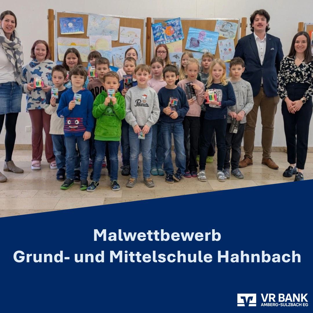 Gruppenbild der Malwettbewerb-TeilnehmerInnen der Grund- und Mittelschule Hahnbach