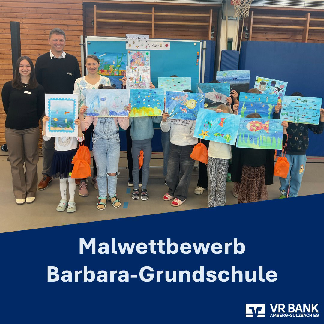 Gruppenbild der Malwettbewerb-TeilnehmerInnen der Barbara-Grundschule Amberg