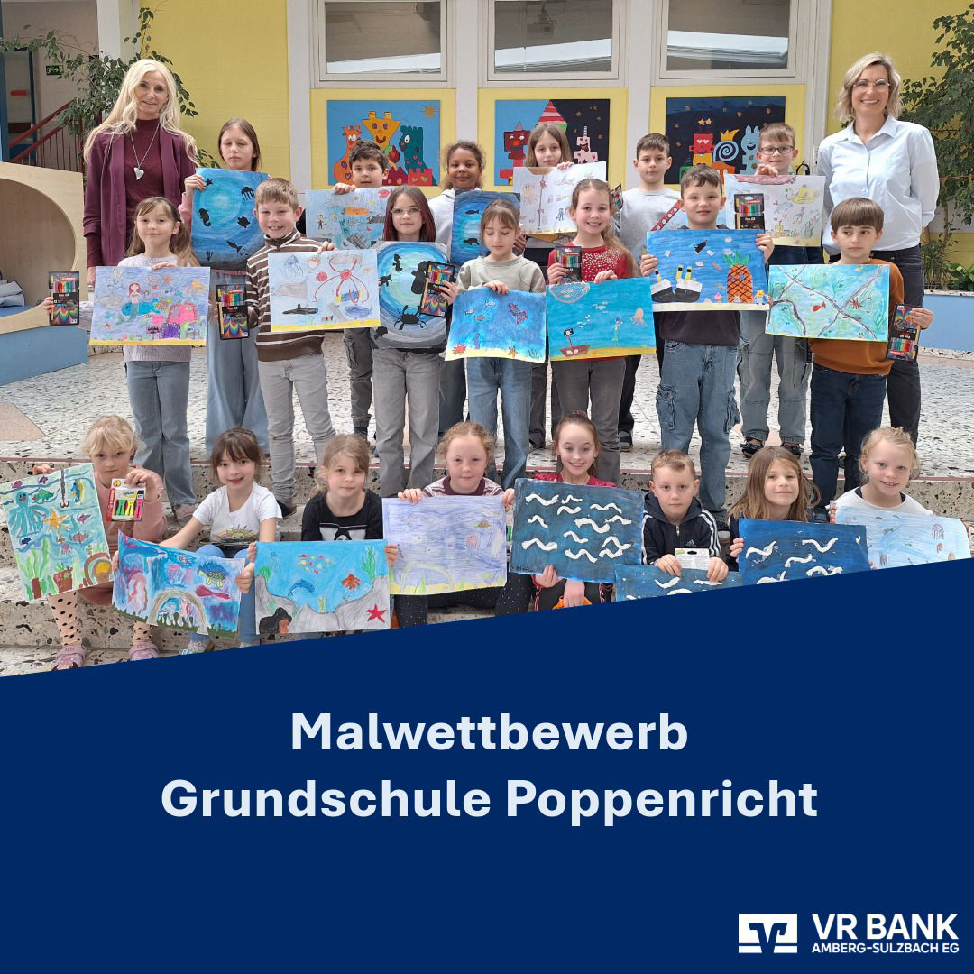 Gruppenbild der Malwettbewerb-TeilnehmerInnen der Grundschule Poppenricht