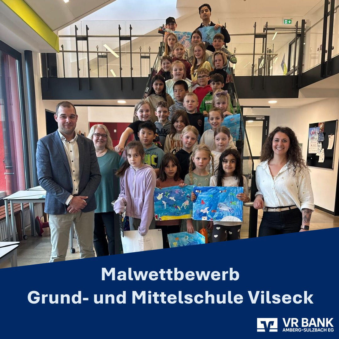Gruppenbild der Malwettbewerb-TeilnehmerInnen der Grund- und Mittelschule Vilseck