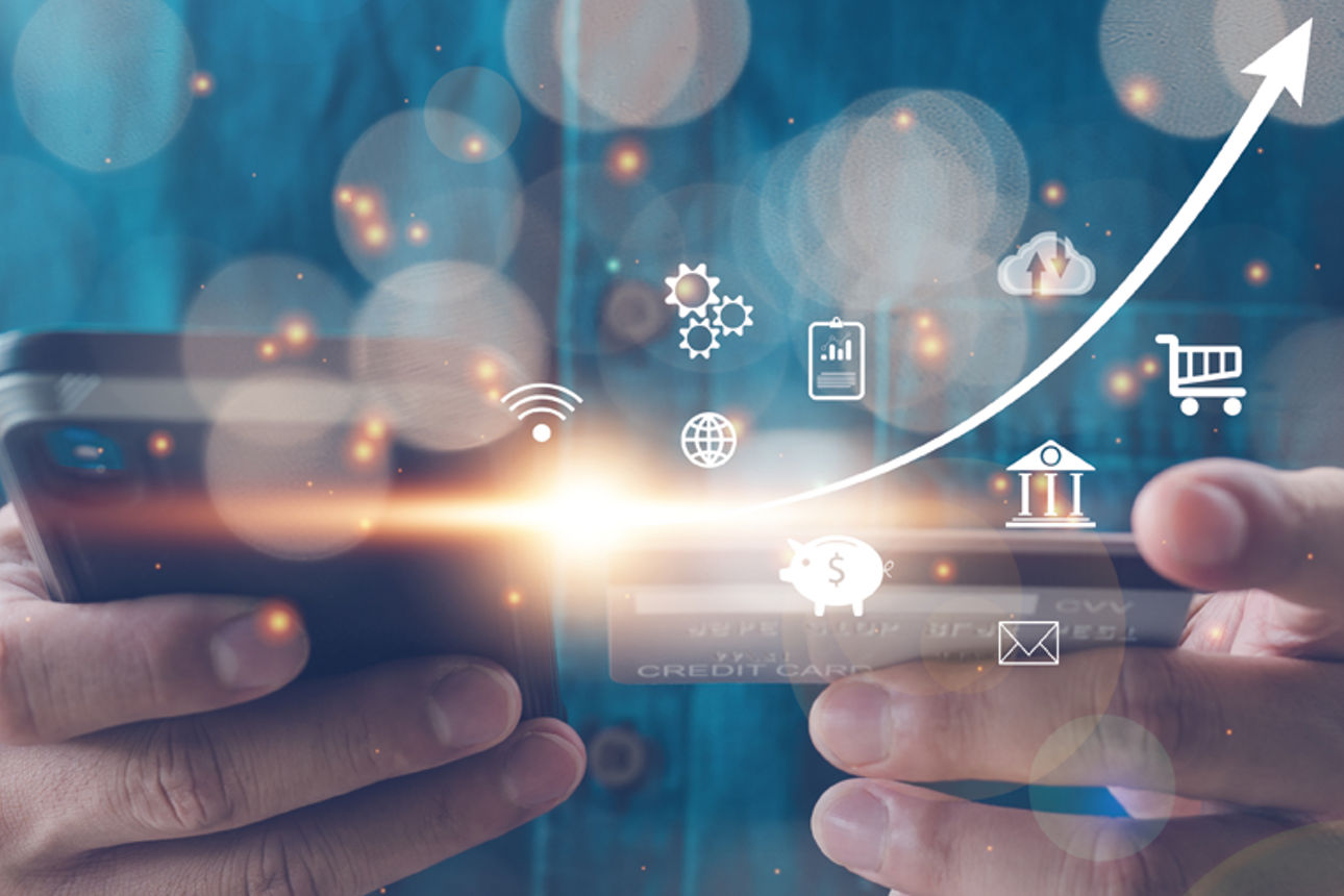 Man using mobile online banking and make payment, Business people using mobile phone with credit card, Mobile banking network, online payment, digital marketing, business technology.