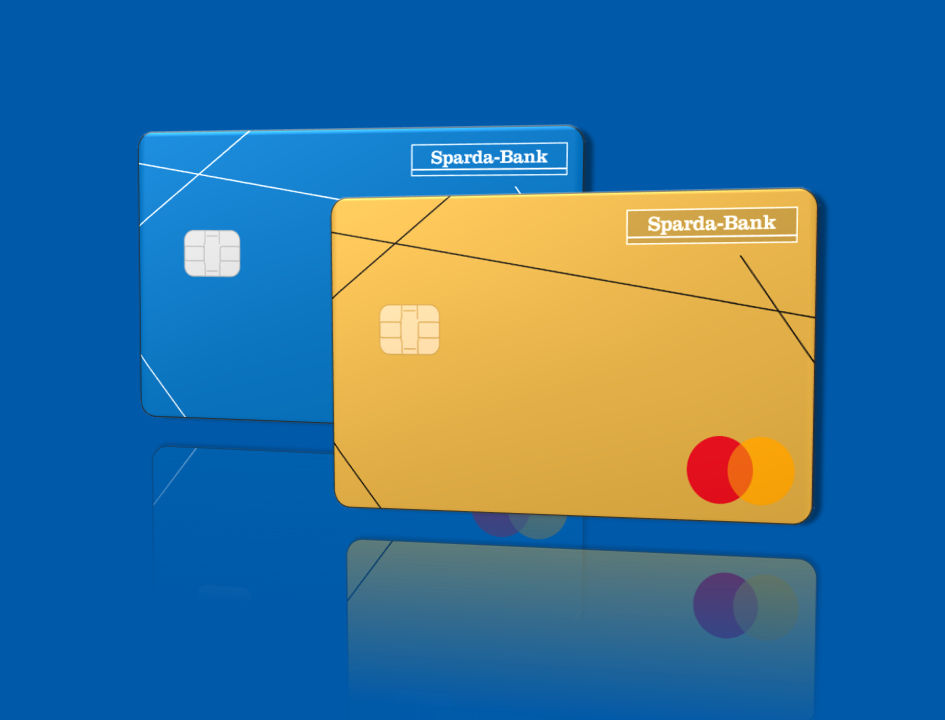 Blaue Mastercard® Classic mit goldener Mastercard® Gold (Kreditkarte) im Vordergrund