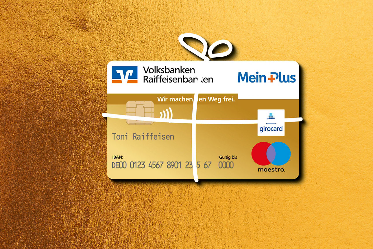 MeinPlus des Monats - Goldene Bankkarte auf goldenem Hintergrund