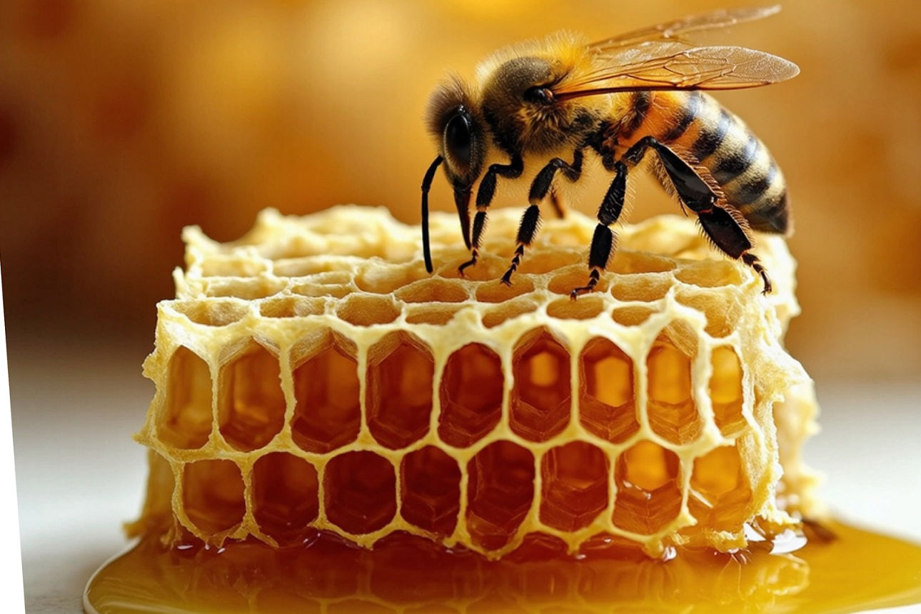 Biene sitzt auf einer Bienenwabe