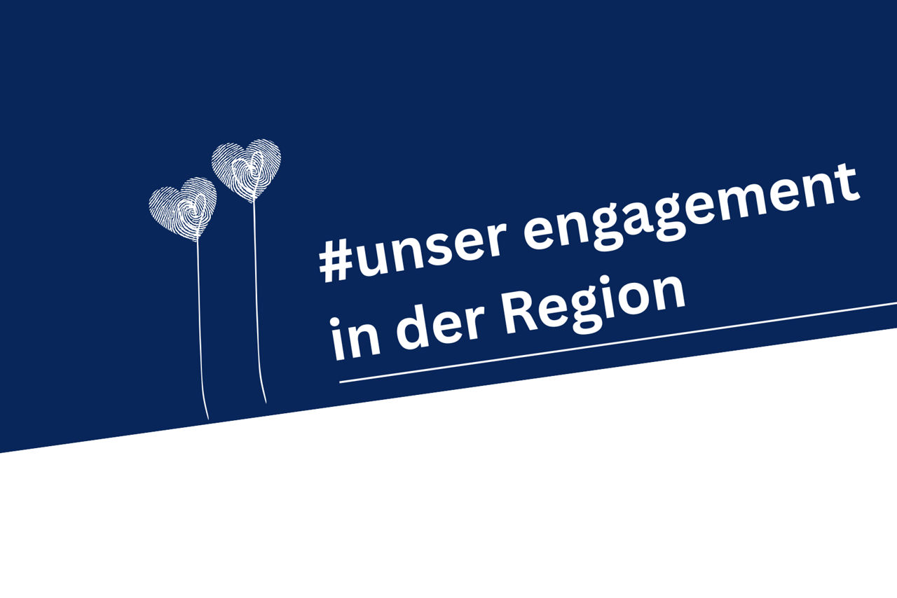 Bild mit blau-weißem Hintergrund und Luftbalone mit Fingerabdruck zum Engagement in der Region