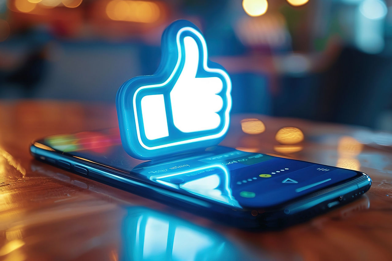 A thumbs up icon for the facebook like button blurred background