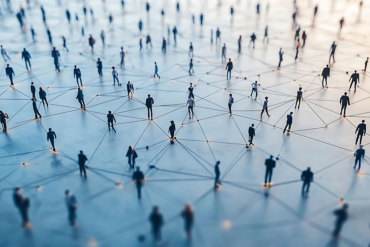 Network of connected people, concept of social connection