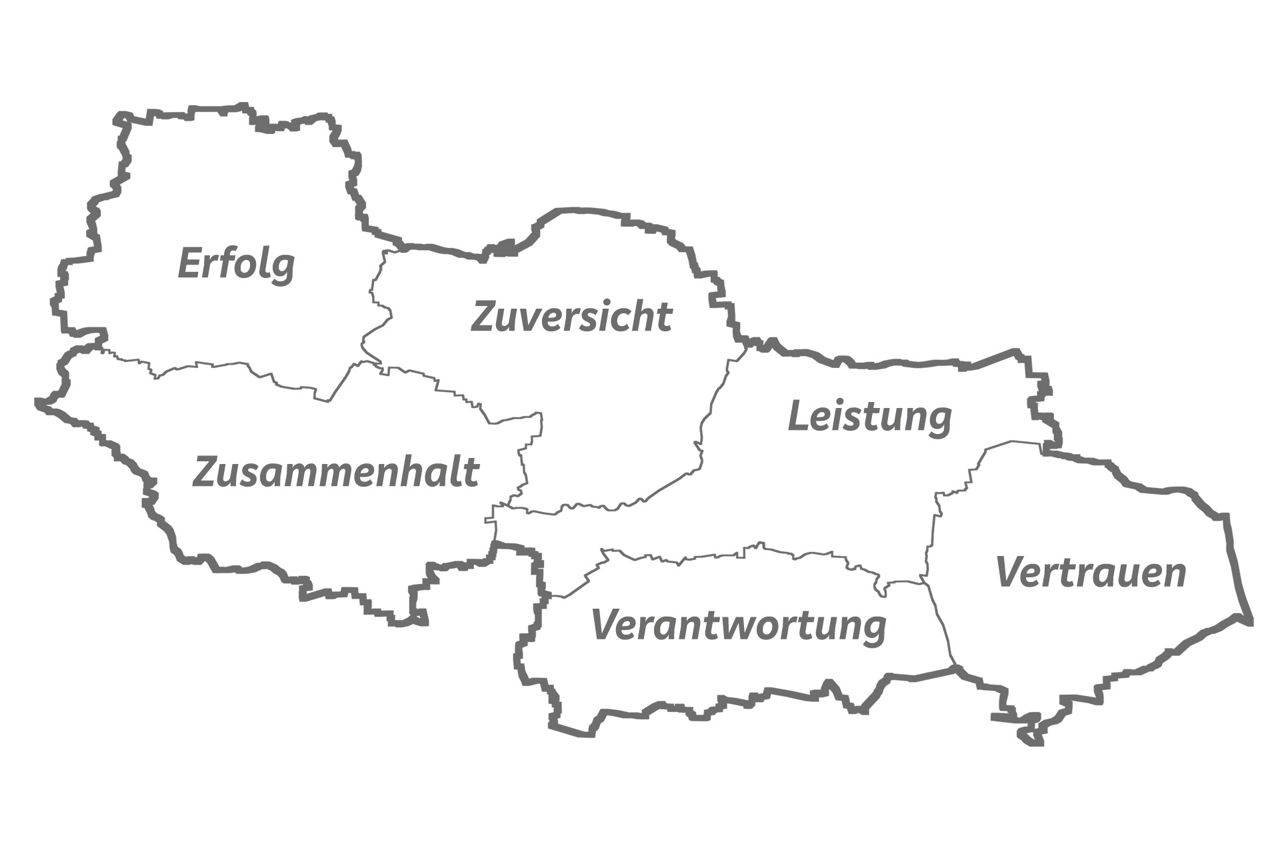 Karte unseres Geschäftsgebiets mit Worten zu unserem Leitbild