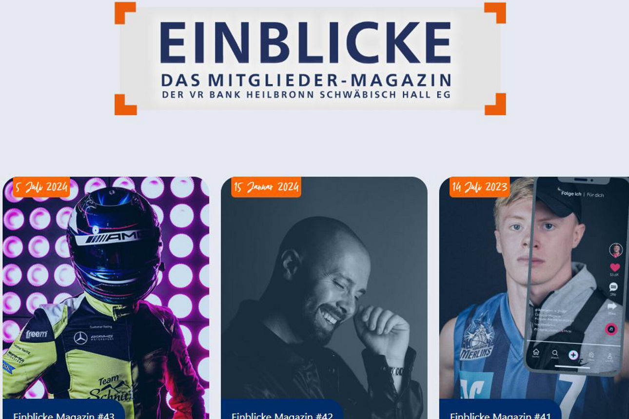 Screenshot von der Seite des Mitgliedermagazins. Überschrift "Einlicke" zu sehen. Darunter werden Beiträge angeteasert.