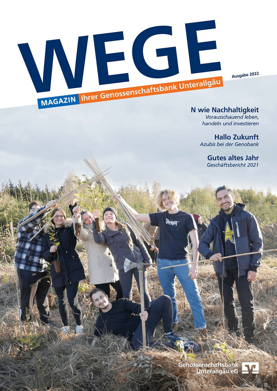Titelseite unseres Magazins (Unsere Auszubildenden stehen auf einem Feld)