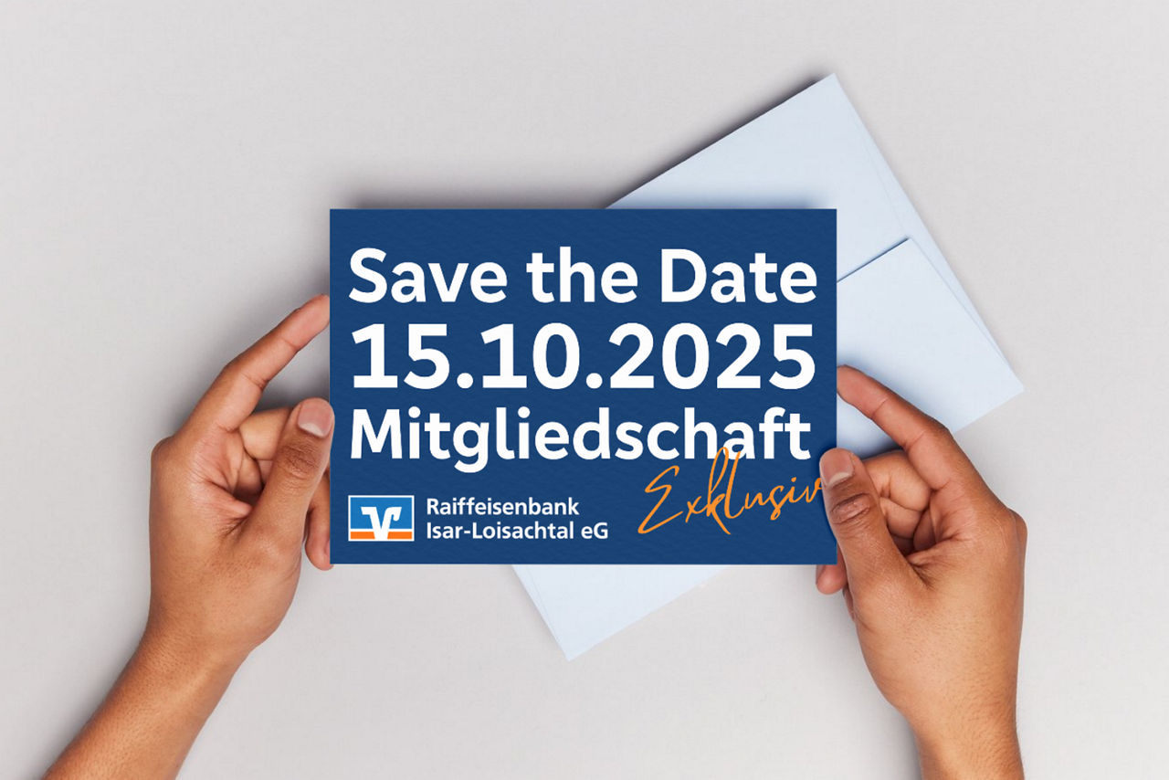 Mitgliedschaft-Postkarte-Vorderseite "Save the Date 15.10.2025 Mitgliedschaft Exklusiv"