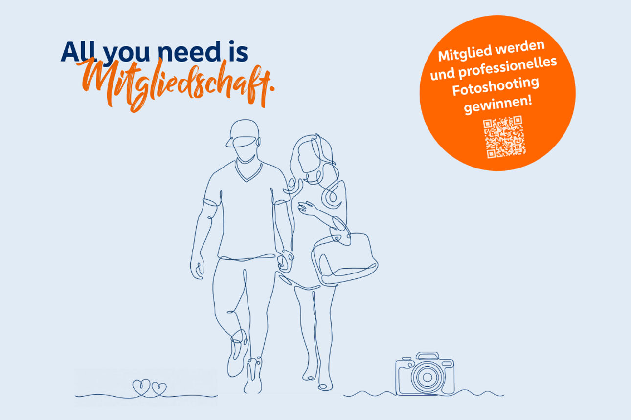 Zeichnung Paar mit Herz und Kamera