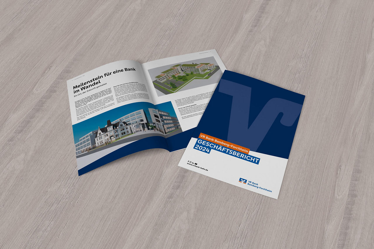 Mockup des Geschäftsberichts der VR Bank Bamberg-Forchheim