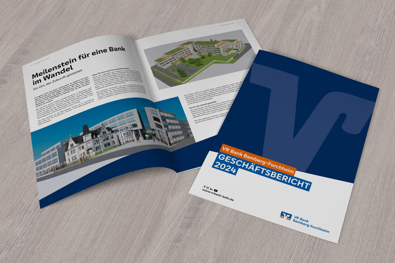 Mockup des Geschäftsberichts der VR Bank Bamberg-Forchheim