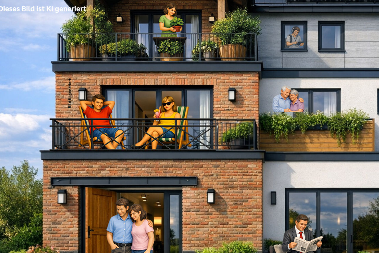 Sie sehen ein Mehrfamilienhaus - Bild ist KI generiert