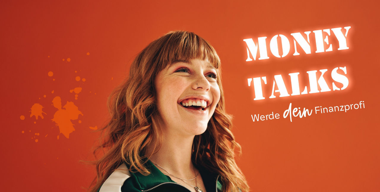 Money-Talks: junge lachende Frau