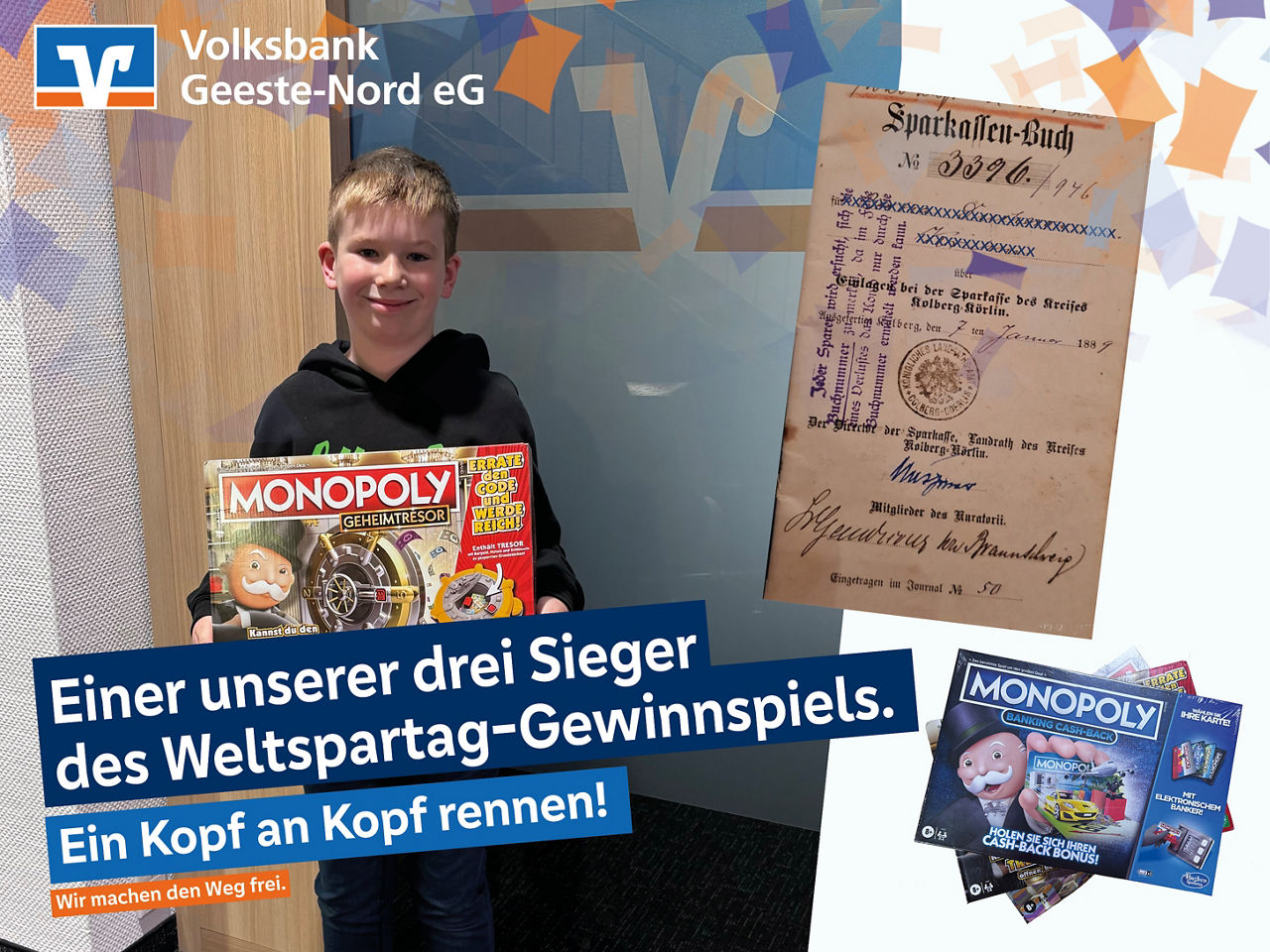 Junges Kind mit einem Brettspiel in der Hand 