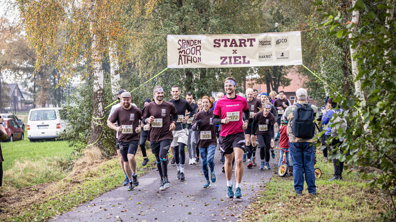 Mehrere Leute bei einem Lauf im Moor