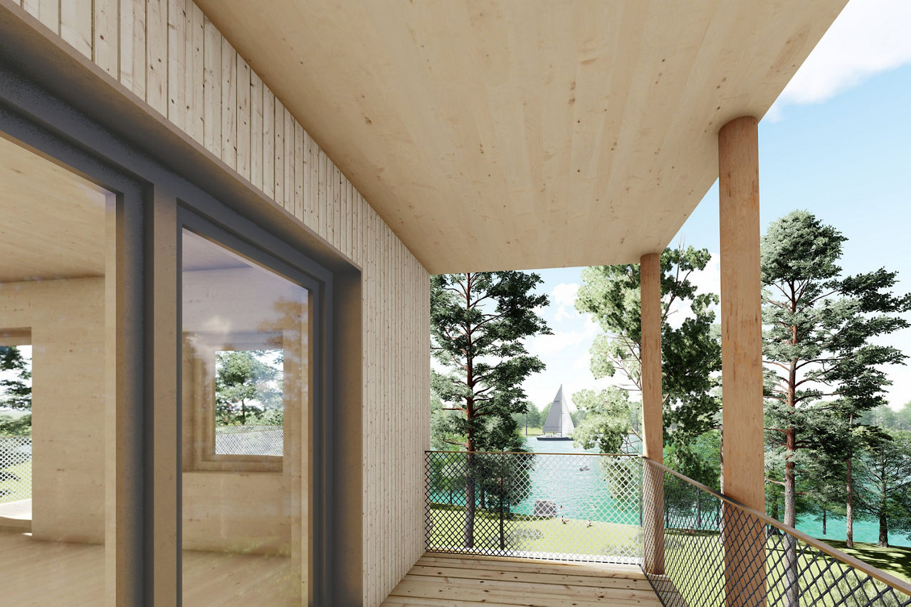 Balkon einer Holzbau-Wohnung