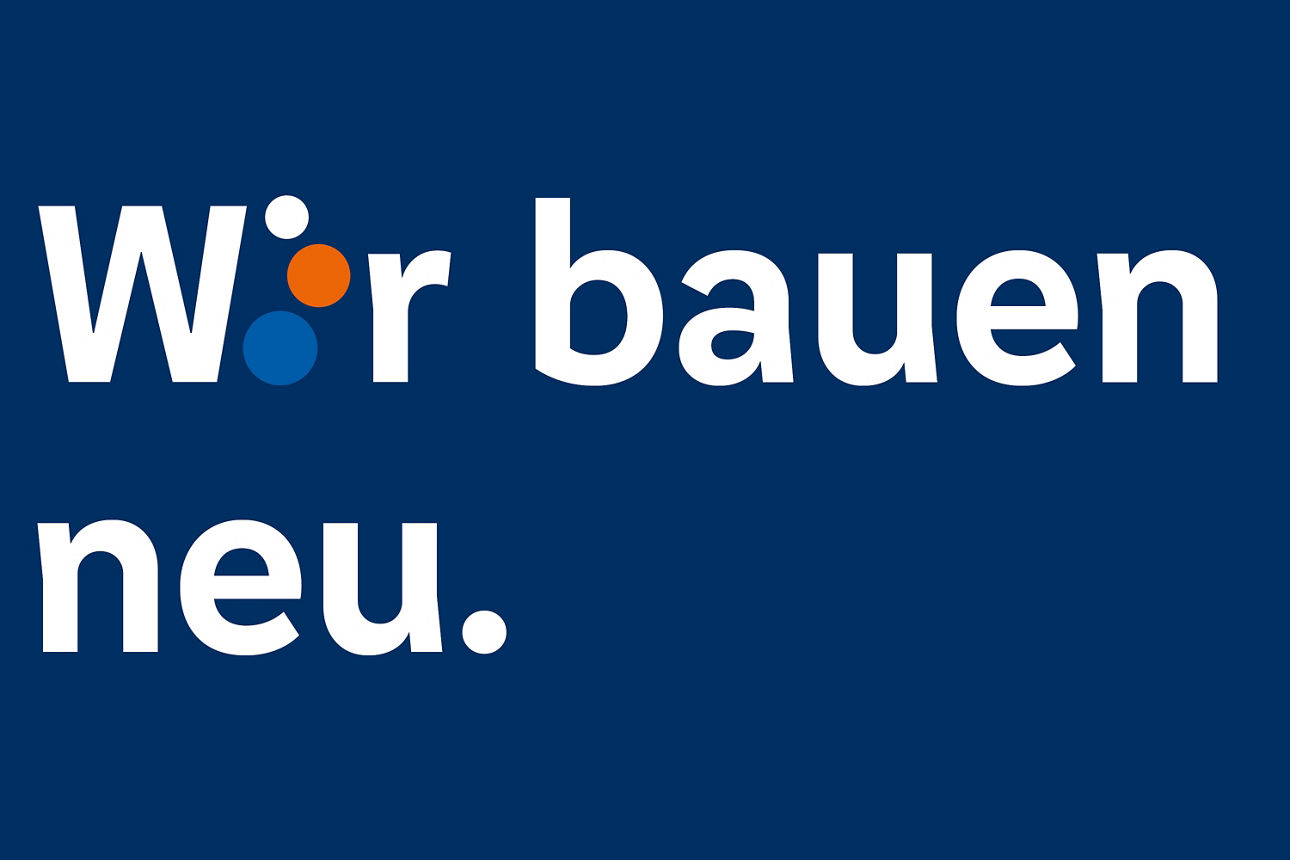 Grafik mit Schriftzug: Wir bauen neu.