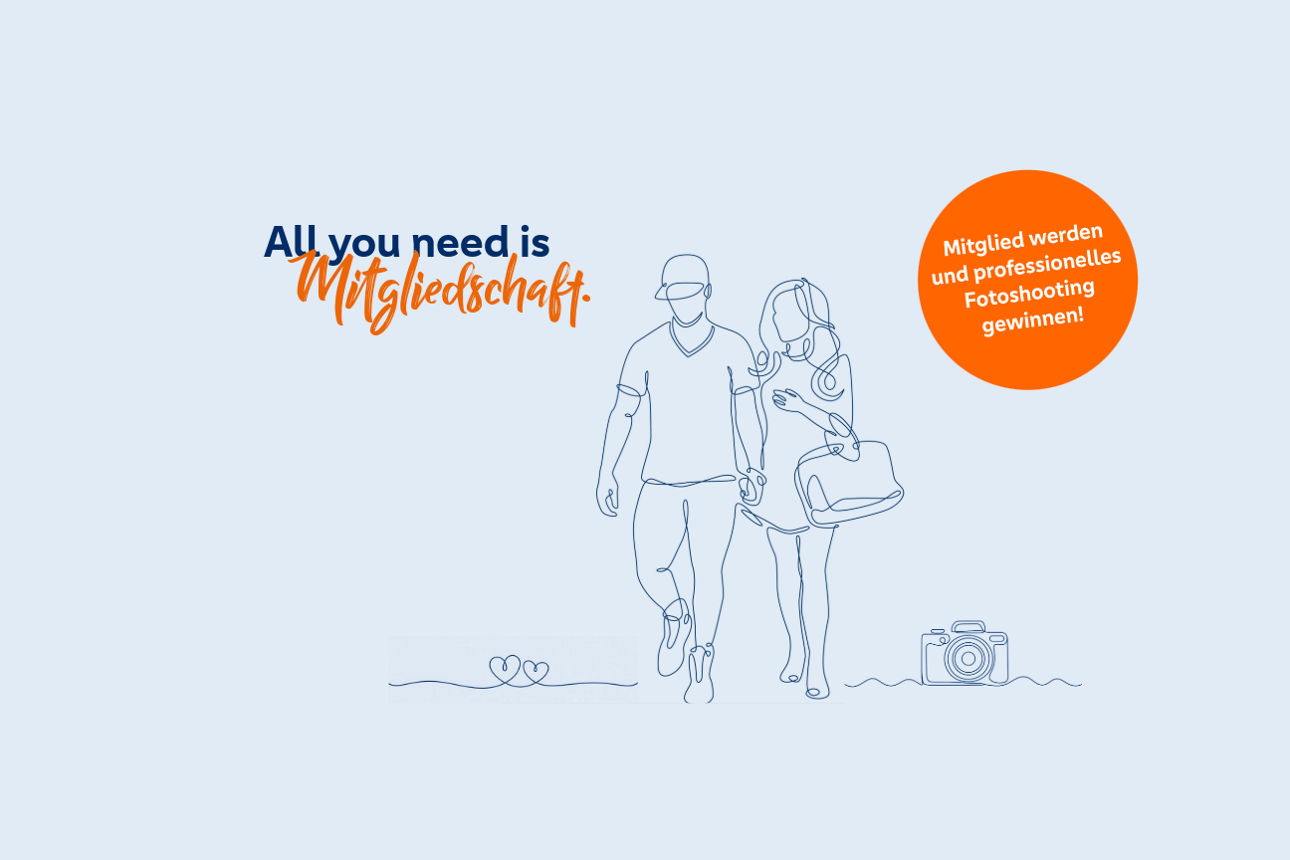 Zeichnung von Paar und Kamera mit Hinweis zum Gewinnspiel