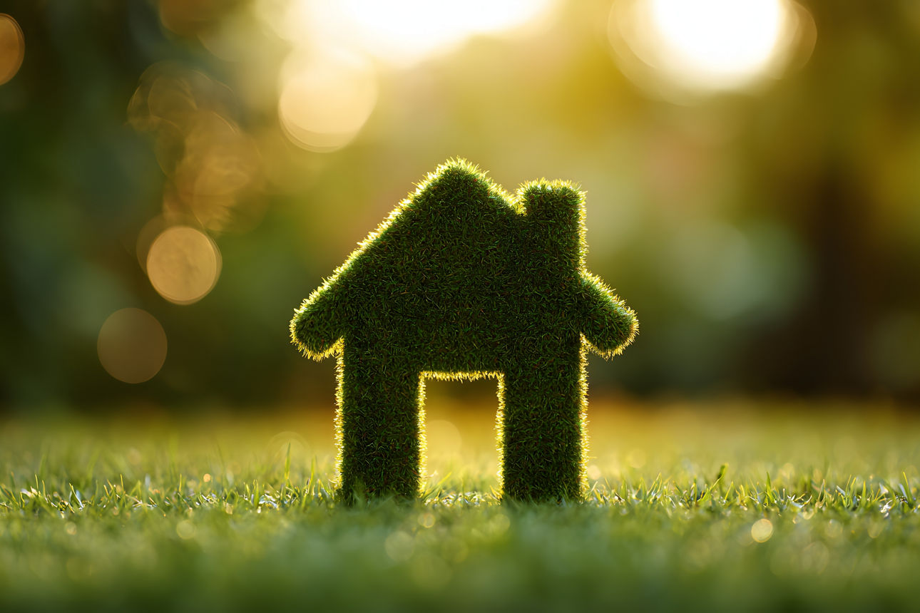 Grünes Haus aus Gras auf einer Wiese