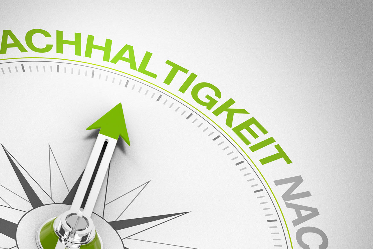 Kompassnadel zeigt auf Nachhaltigkeit