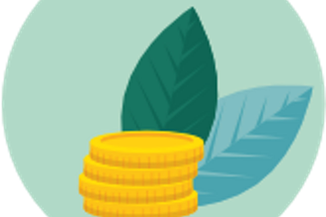 Zeichnung eines Stapels Goldmünzen umgeben von grünen Blättern